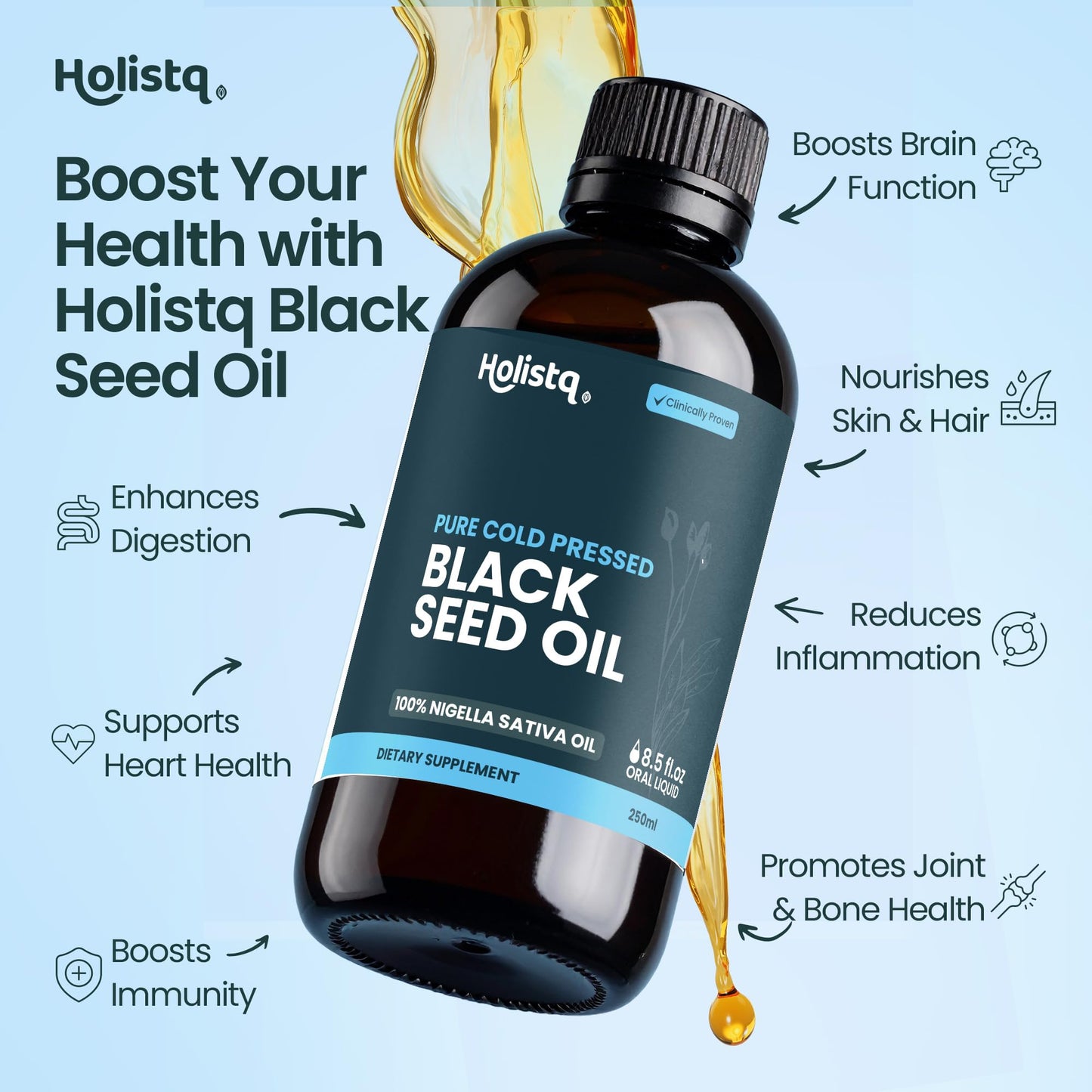 Holistiq Black Cumin Seed Oil Organic | Non-GMO & Vegan | 250 mL
