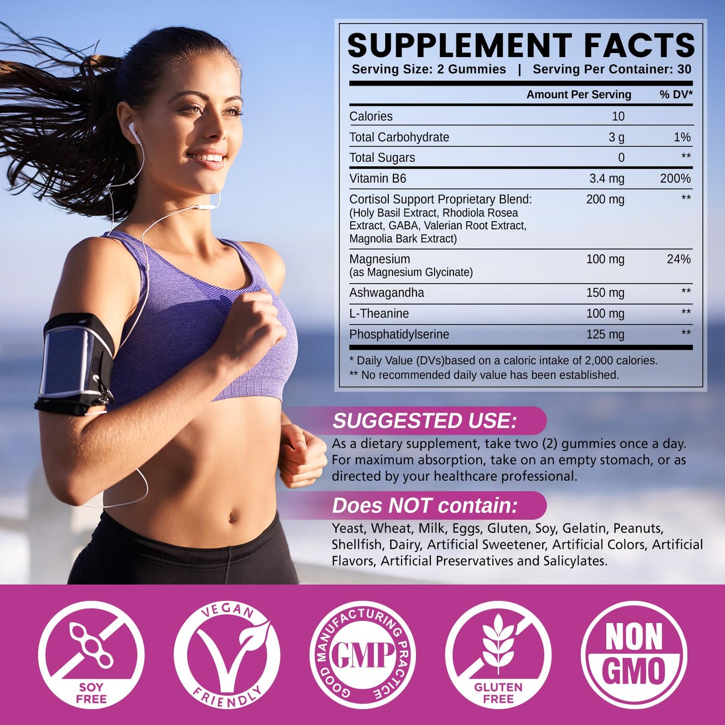 HOLLEGEND Cortisol Gummies for Women & Men – Sugar-Free Vegan, 60 Gummies | Stress Relief, Sleep & Focus