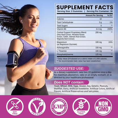 HOLLEGEND Cortisol Gummies for Women & Men – Sugar-Free Vegan, 60 Gummies | Stress Relief, Sleep & Focus
