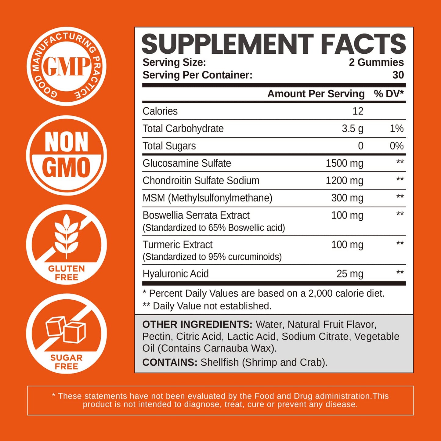 HOLLEGEND Glucosamine Chondroitin Gummies Sugar Free – 60 Count (Adults)