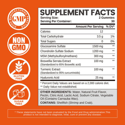 HOLLEGEND Glucosamine Chondroitin Gummies Sugar Free – 60 Count (Adults)