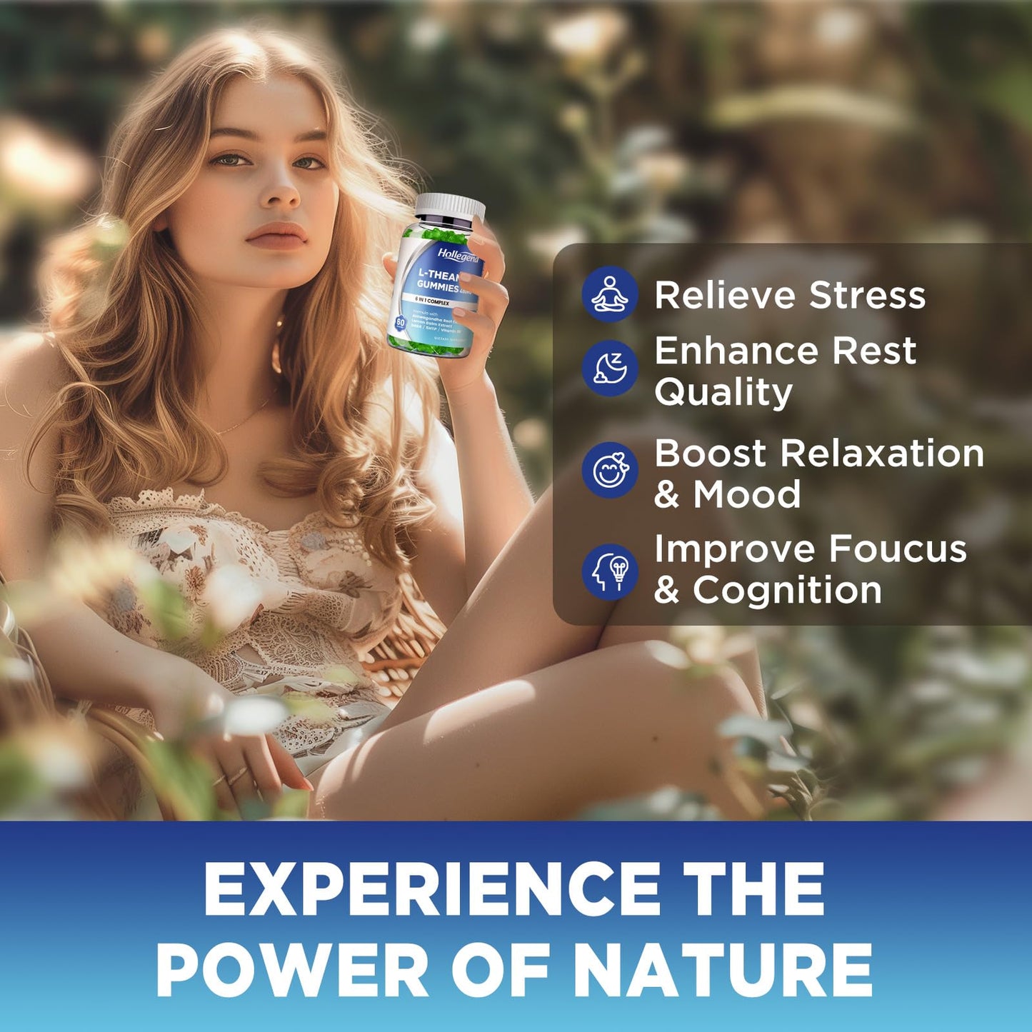 HOLLEGEND L-Theanine Gummies 400mg with Ashwagandha, GABA & 5HTP – Relax, Sleep & Focus (Vegan, Lemon)