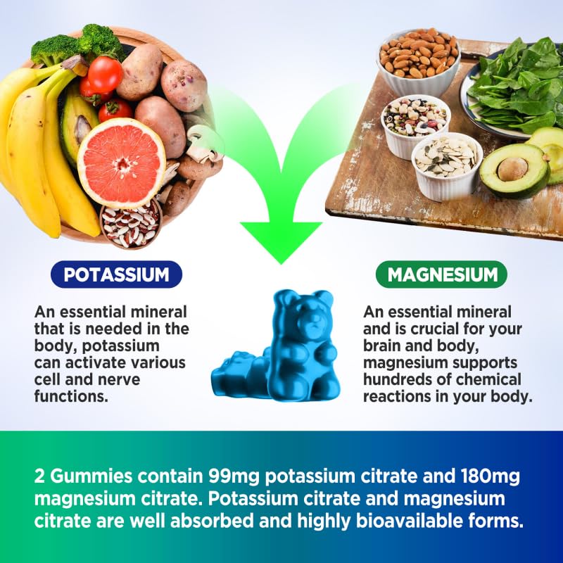 HOLLEGEND Potassium Magnesium Gummies | High Absorption Potassium Citrate 99mg & Magnesium Citrate 180mg – 60 Count