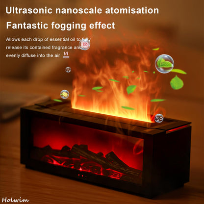 Holwim Fireplace Essential Oil Diffuser – 150ml Ultrasonic Humidifier, 7-Color Flame with Remote (Black)