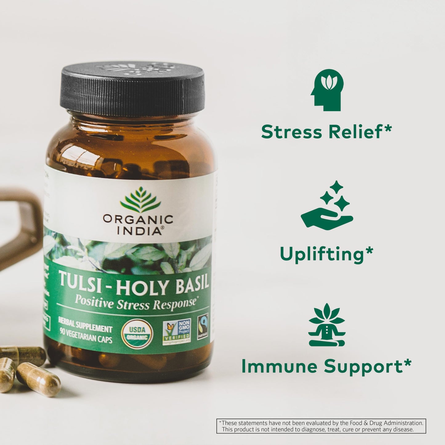 ORGANIC INDIA Tulsi Holy Basil Capsules - Immune Support, Stress Relief, 90 Capsules