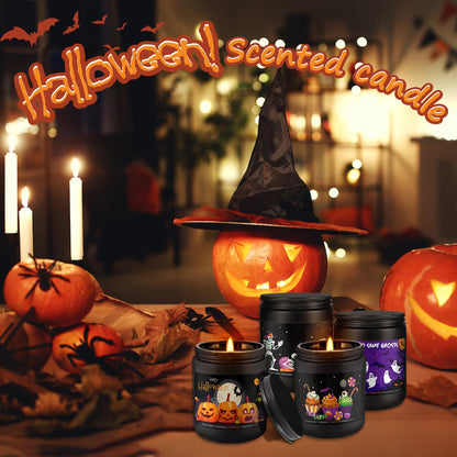 4 Pack 8oz Halloween Scented Candles – Soy Wax Home Decor Gift Set