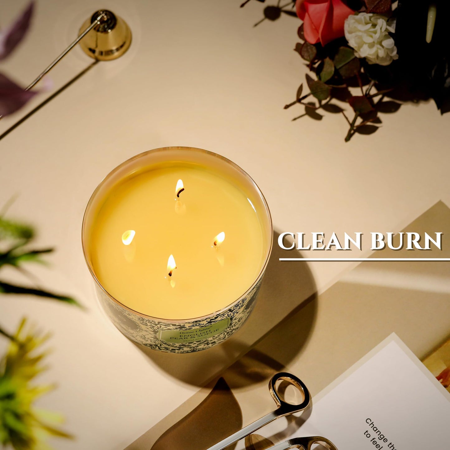HomeLights 18oz Soy Wax Candle – 4-Wick English Pear & Suede Aromatherapy Gift