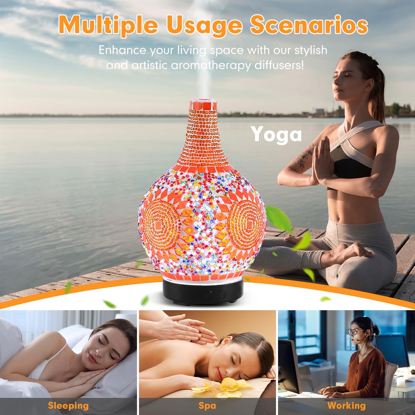 Mosaic Glass Diffuser - Tiffany Style Aromatherapy with 7-Color LED