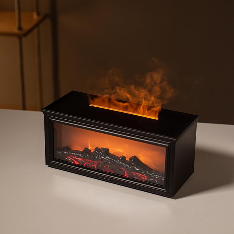 280ML Fireplace Diffuser with 7 Colorful Lights, Essential Oils, Timer & Remote