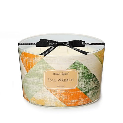 HomeLights 18oz Soy Wax Candles – 4-Wick Fall Wreath Scent, Rustic Modern Aromatherapy