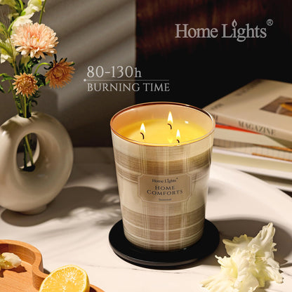 HomeLights Home Comforts Scented Candles – 34oz Soy, 3-Wick Large Jar (Rustic Modern Gift)