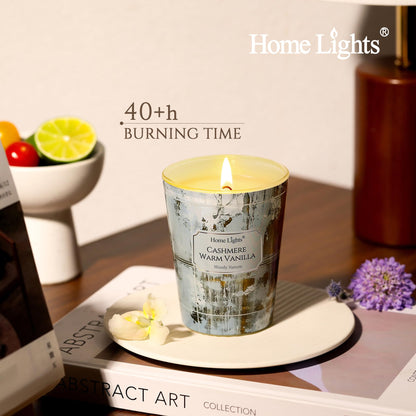HomeLights Scented Candle – Cashmere Warm Vanilla, 6.7oz Soy Wax, Single Wick, Industrial Chic Home Decor & Gifts