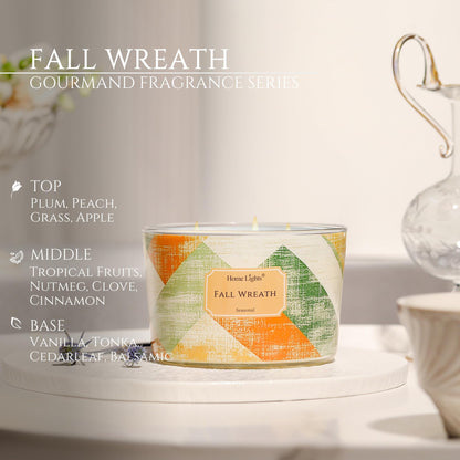 HomeLights 18oz Soy Wax Candles – 4-Wick Fall Wreath Scent, Rustic Modern Aromatherapy