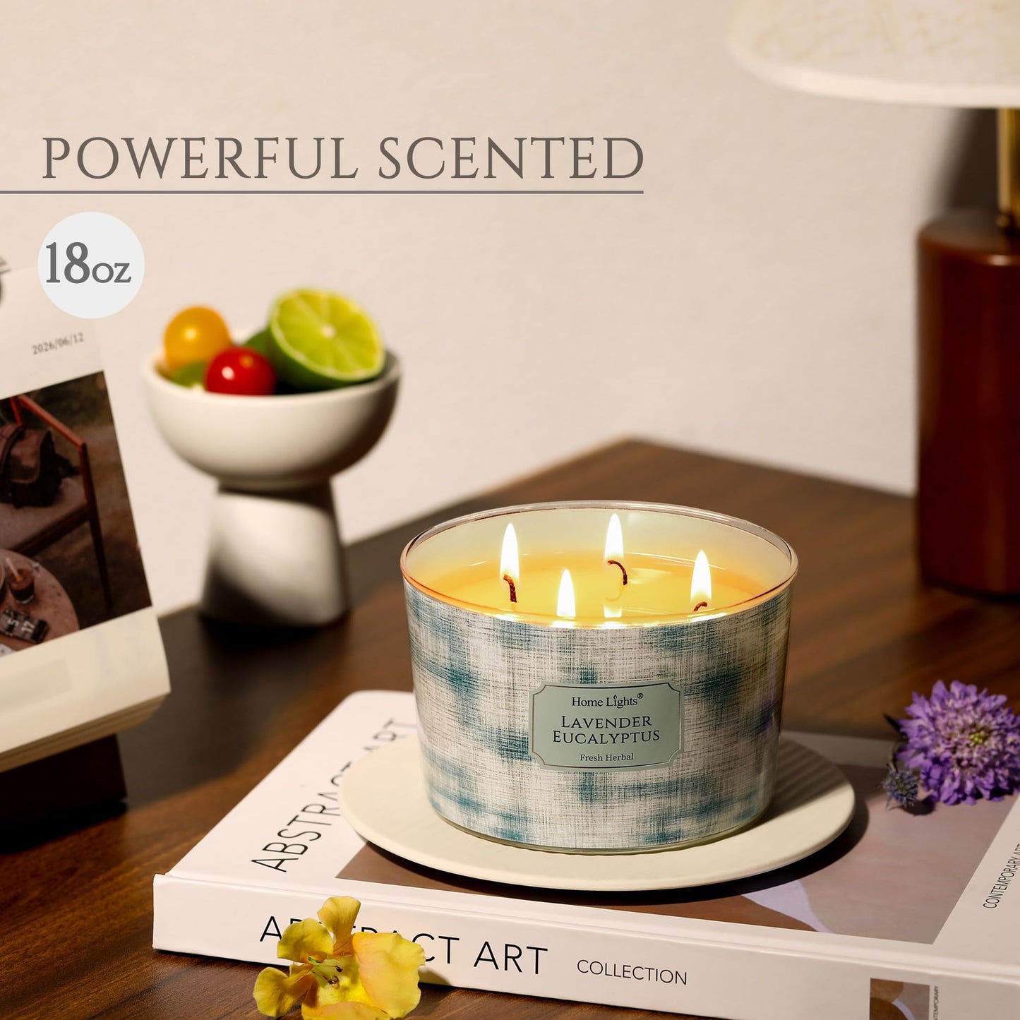HomeLights Lavender Eucalyptus Soy Wax Candles | 4-Wick 18oz
