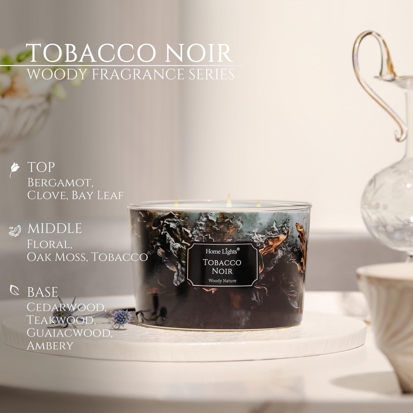 HomeLights 18oz Scented Candle – 4-Wick Tobacco Noir Aromatherapy for Home Decor & Gifts