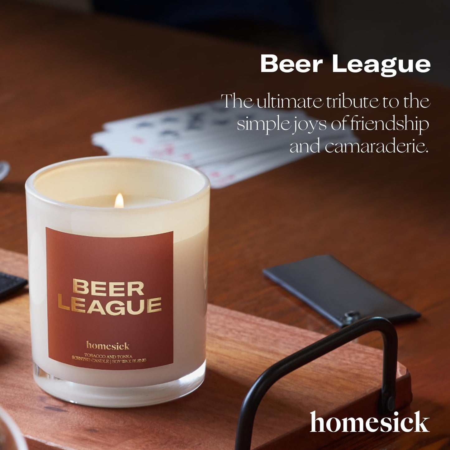 Homesick Beer League Candle – 7.5 oz Soy Wax Blend, Tobacco & Tonka