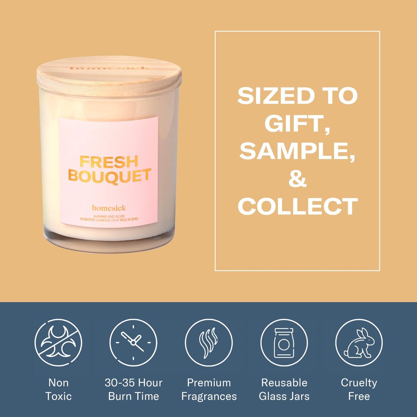 Homesick Fresh Bouquet Candle - 7.5 oz Natural Soy Wax, Jasmine & Rose