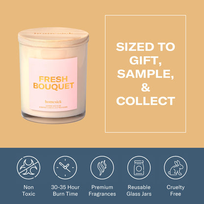 Homesick Fresh Bouquet Candle - 7.5 oz Natural Soy Wax, Jasmine & Rose