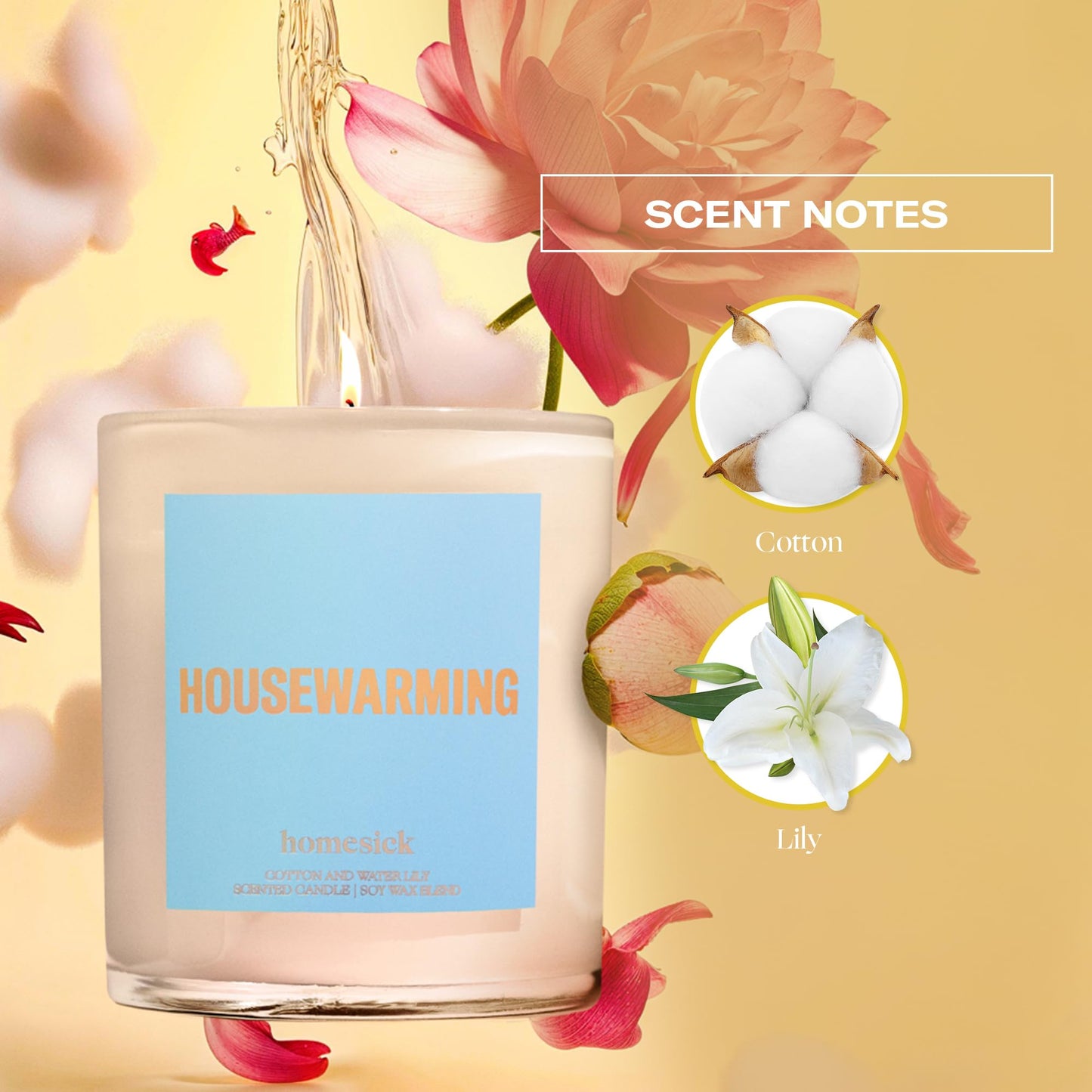 Homesick Housewarming Candle – 7.5 oz Natural Soy Wax (Cotton & Water Lily)