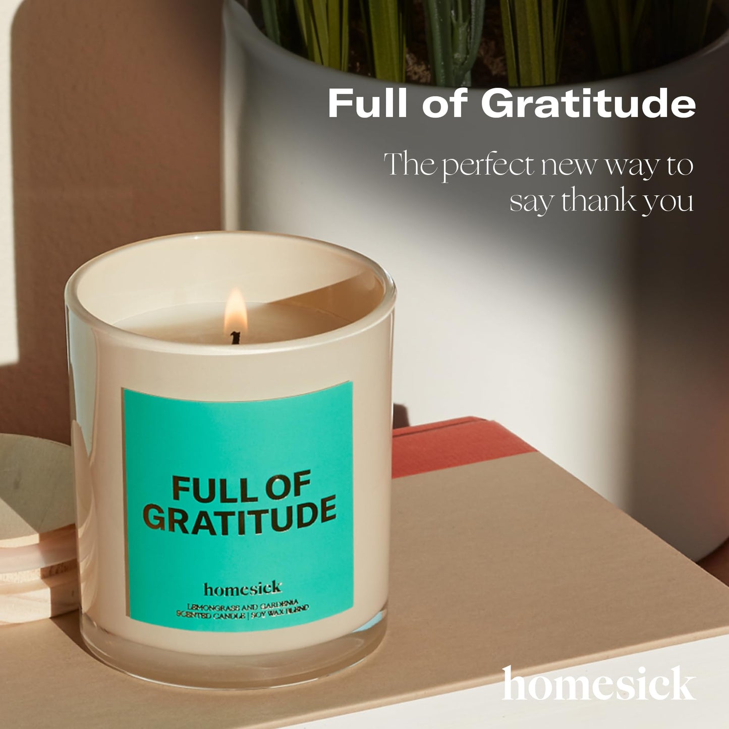 Homesick Full of Gratitude Starter Candle - 7.5 oz Soy Wax Blend, Lemongrass & Gardenia