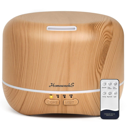 Homeweeks 300ml Essential Oil Diffuser – Quiet Ultrasonic Mist, Remote, 7-Color Light, Wood Grain