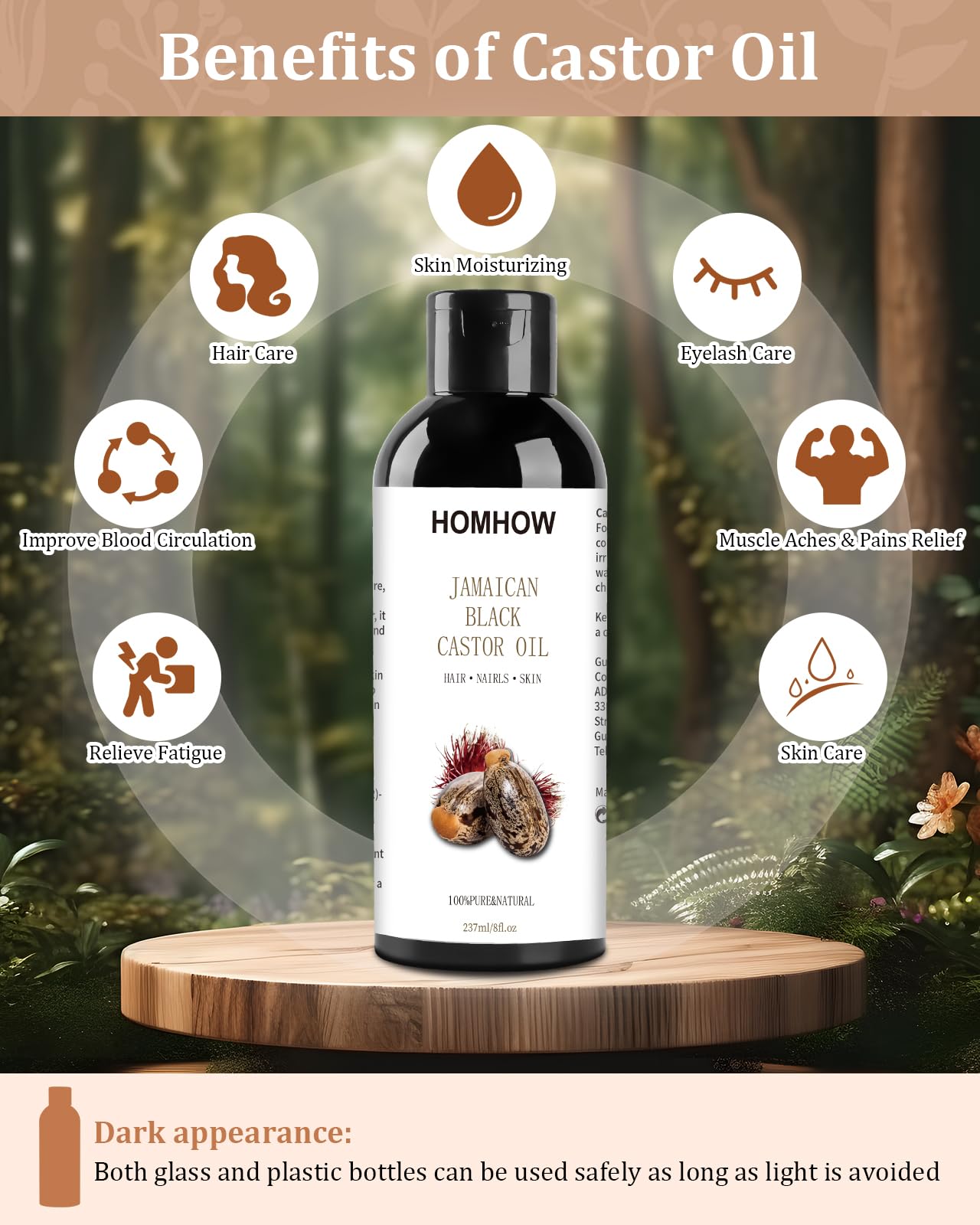 HOMHOW Castor Oil Pack Wrap – Organic Jamaican Black Castor Oil (8oz) – Reusable Stomach, Neck & Body Pack