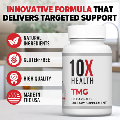 10X Health TMG Supplements - Liver Support, Heart Wellness, Energy | Non-GMO & Gluten-Free - 60 Capsules