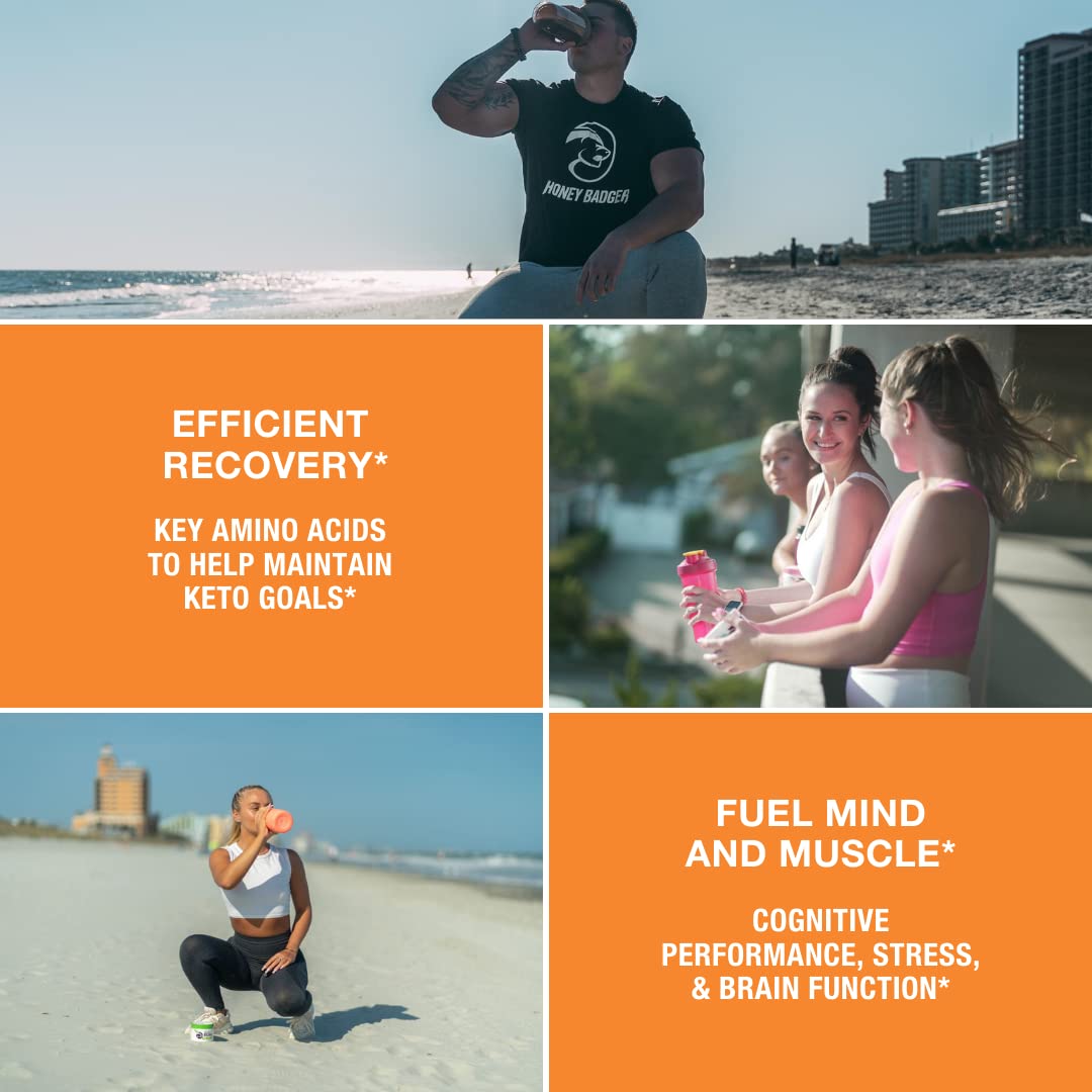 Honey Badger BCAA + EAA Amino Acids Powder – Vegan, Sugar Free, Keto | Peach Mango, 30 Servings