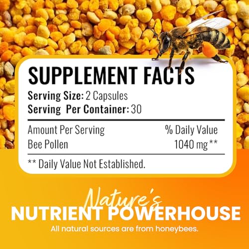 HONEYBEEZONE Bee Pollen Supplement - 100% Natural Veggie Caps