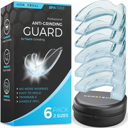 HONEYBULL Anti Grinding Guard Set – 6 Pack, 2 Sizes | Custom Mouth Guard for Teeth Grinding