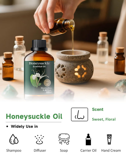 Pure Honeysuckle Essential Oil for Bedtime Serenity – Relaxation, Pillow Mist & Diffuser | Mumianhua 3.38 fl oz