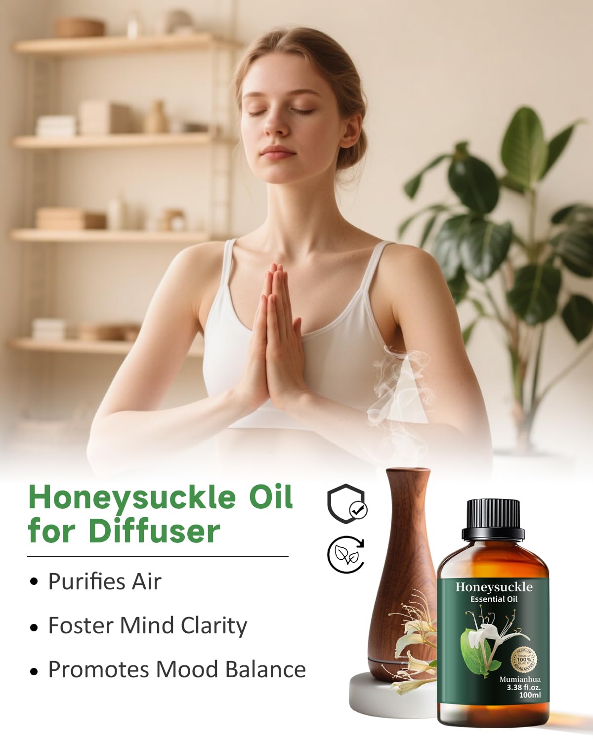 Pure Honeysuckle Essential Oil for Bedtime Serenity – Relaxation, Pillow Mist & Diffuser | Mumianhua 3.38 fl oz
