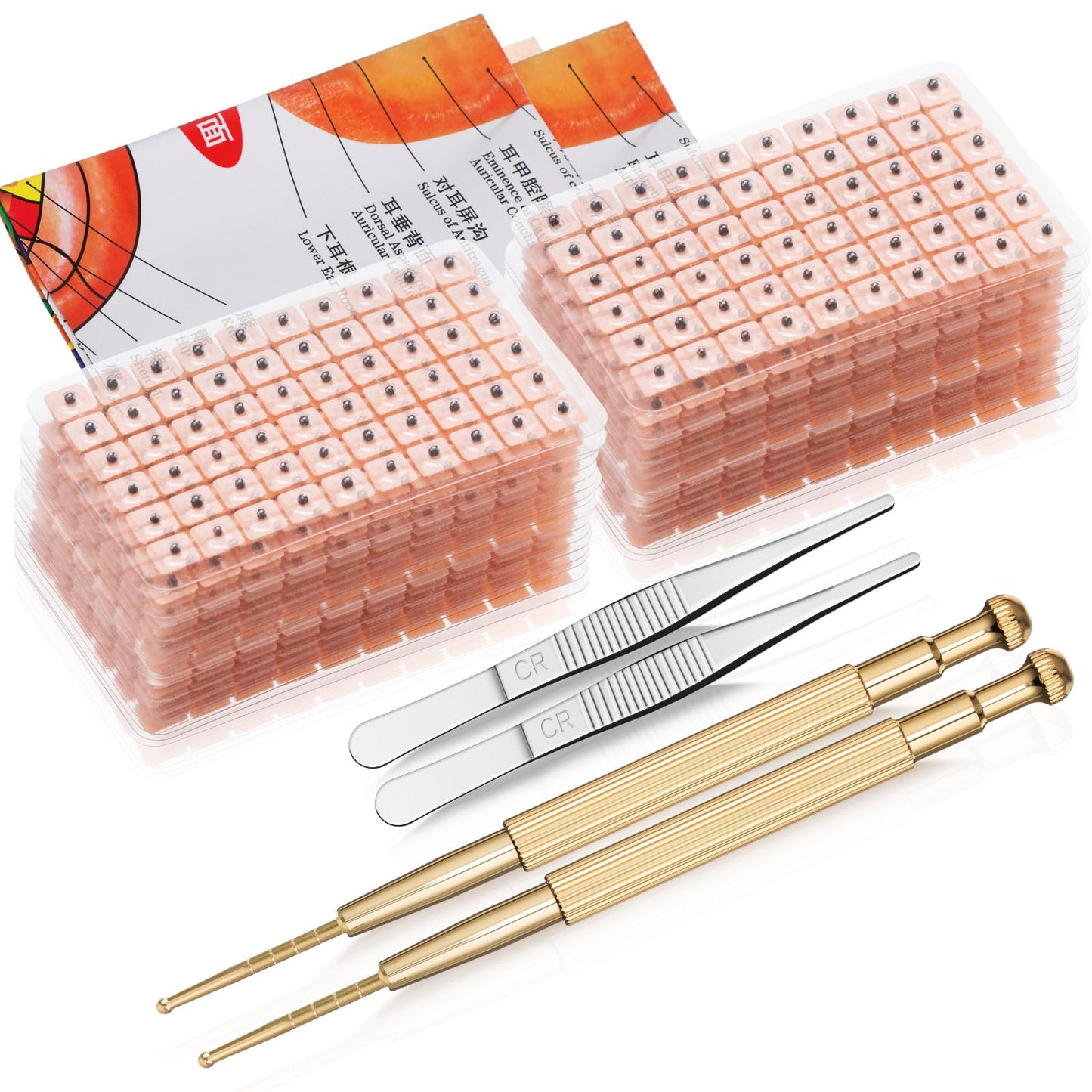 Honoson 1 Set 1200 Pcs Acupressure Ear Beads – Ear Counters, Acupuncture Kit with Chart, Probe & Tweezers