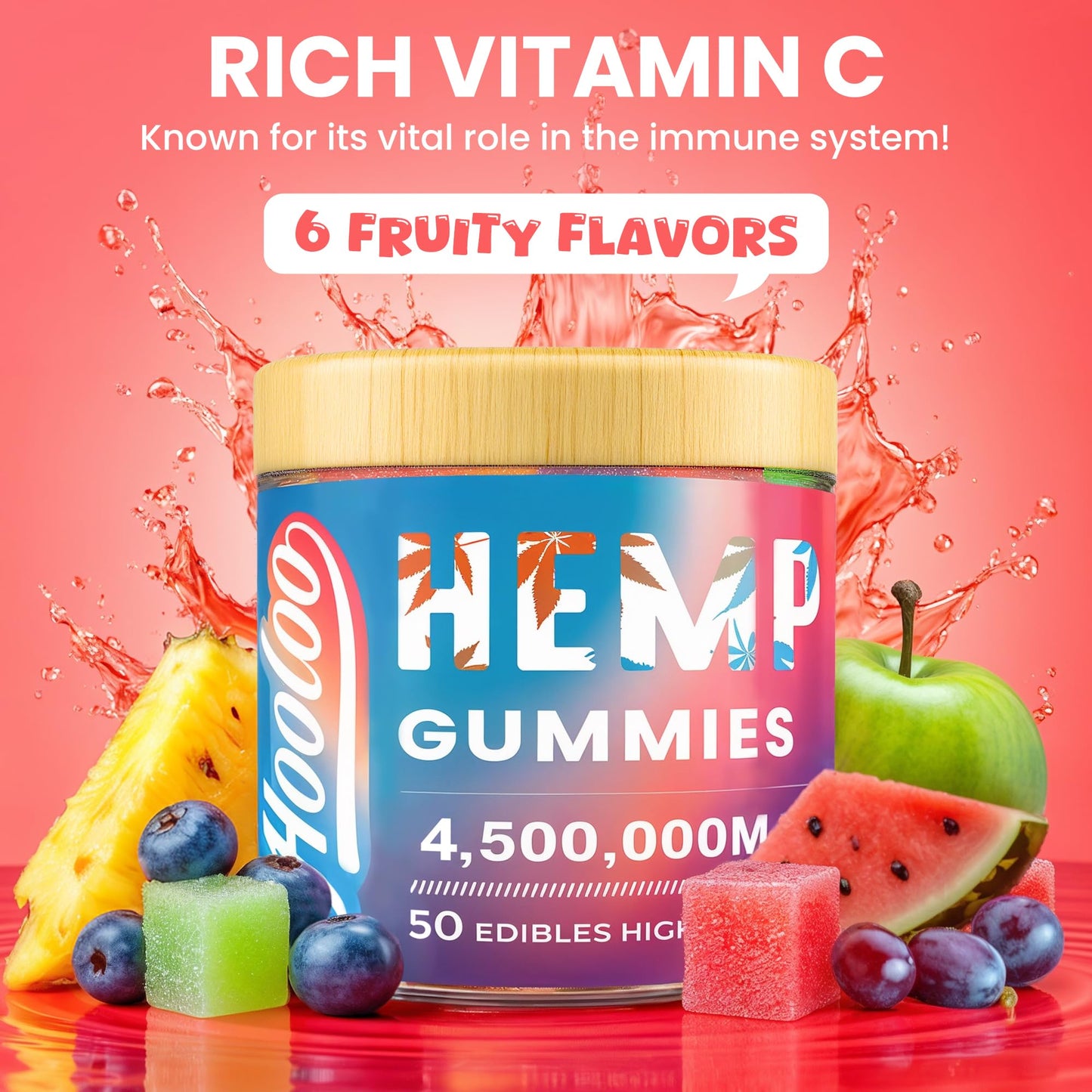 HOOLOO Hemp Gummies for Deep Bedtime Support – 2 Packs, 6 Fruity Flavors, Made in USA