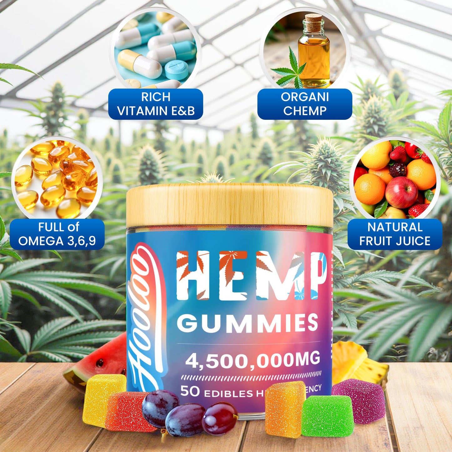 HOOLOO Hemp Gummies for Deep Bedtime Support – 2 Packs, 6 Fruity Flavors, Made in USA