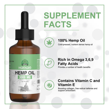 HOOLOO Hemp Oil 3000MG for Adults – Bedtime Support, Joint Relief | Allergen Free, 2 oz, Made in USA