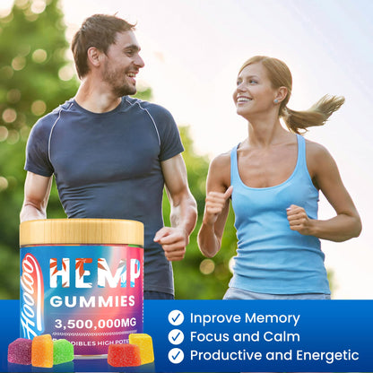 HOOLOO Hemp Gummies Big Cubes Extra Strength for Bedtime Support, Unwind, 2 Packs, 6 Fruity Flavors Chewable Hemp Gummy Vitamins for Adults, Made in USA