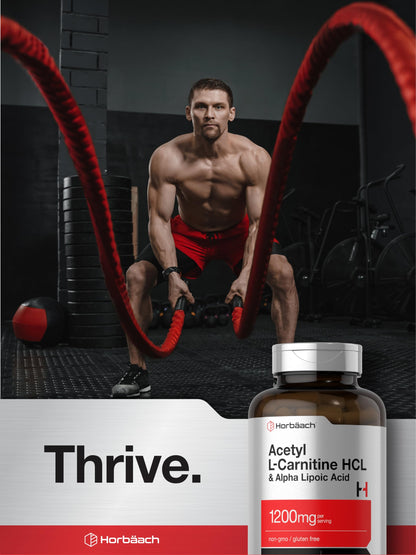 Horbäach Acetyl L-Carnitine HCL & Alpha Lipoic Acid 1200mg | 120 Capsules | ALC ALA Complex | Non-GMO & Gluten Free