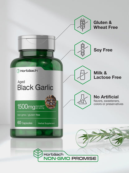 Horbäach Aged Garlic Extract Capsules 1500mg | 60 Count | Fermented Supplement | Non-GMO, Gluten Free