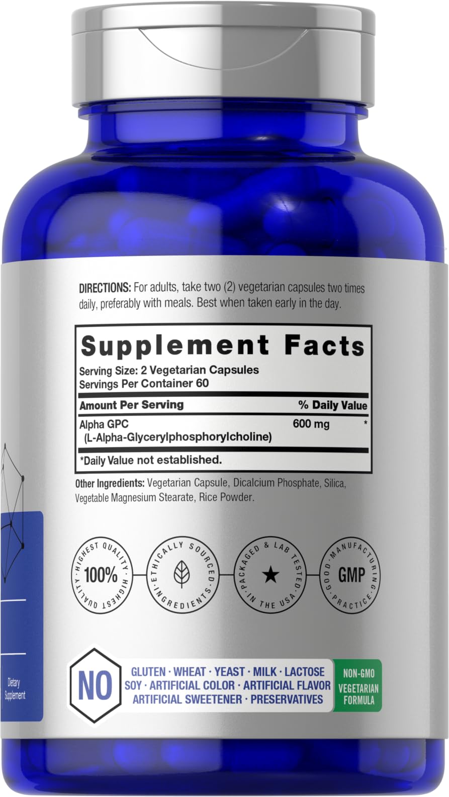 Horbäach Alpha GPC 600mg | 120 Capsules | Vegetarian, Non-GMO & Gluten Free