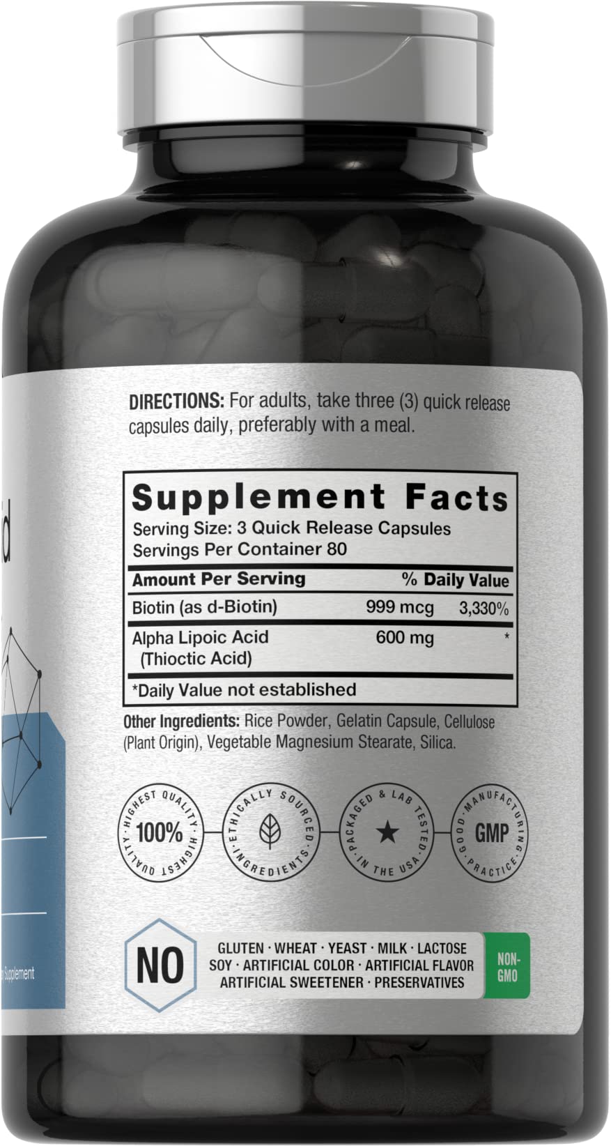 Horbäach Alpha Lipoic Acid 600mg | 240 Capsules | Biotin Optimizer | Non-GMO and Gluten Free Supplement