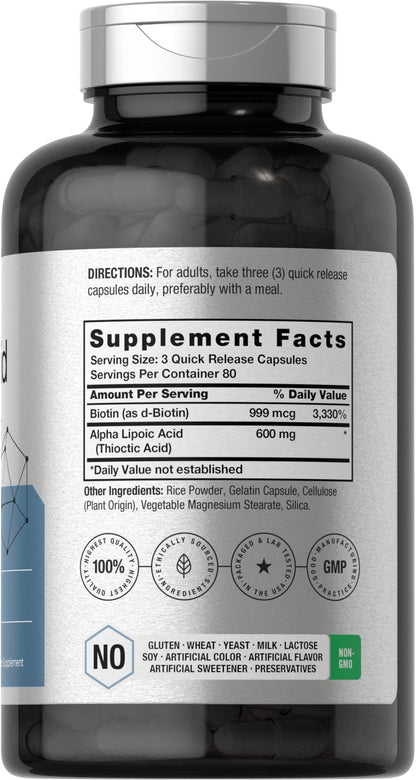 Horbäach Alpha Lipoic Acid 600mg | 240 Capsules | Biotin Optimizer | Non-GMO and Gluten Free Supplement