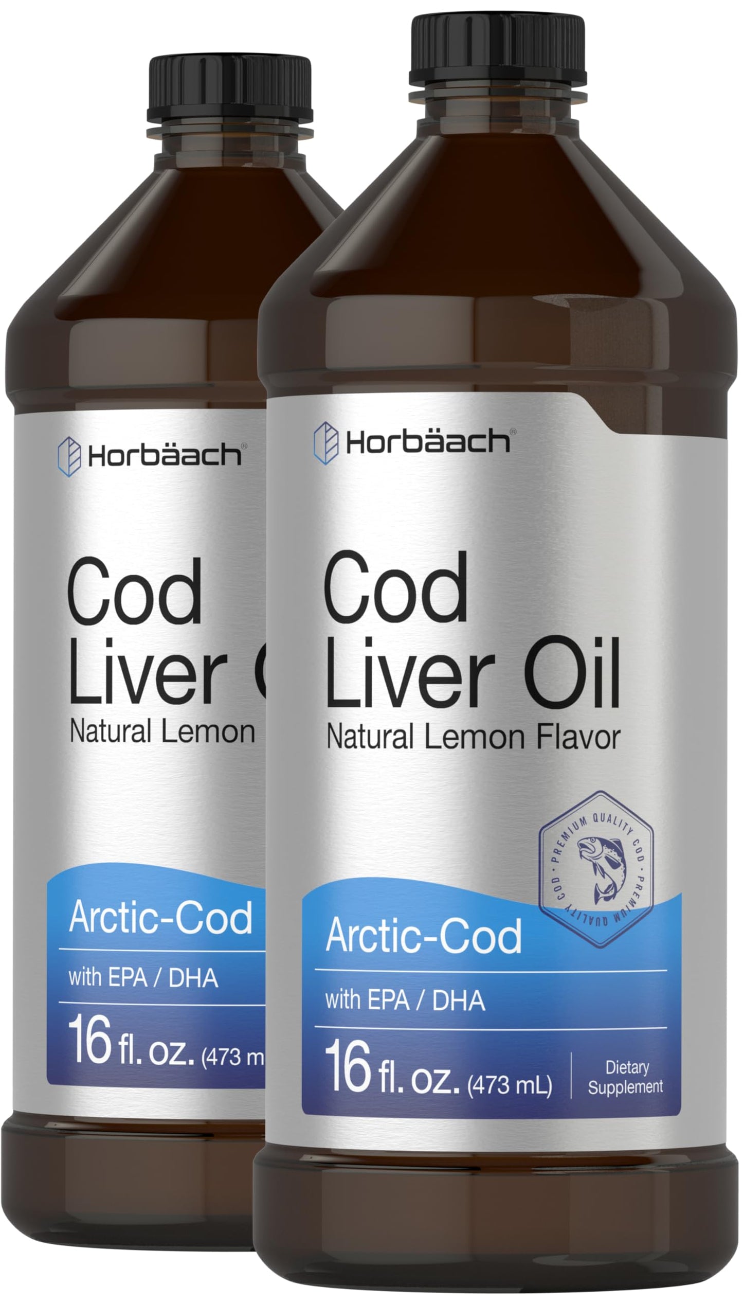 Horbäach Arctic Cod Liver Oil with EPA/DHA - 2 x 16 oz Lemon