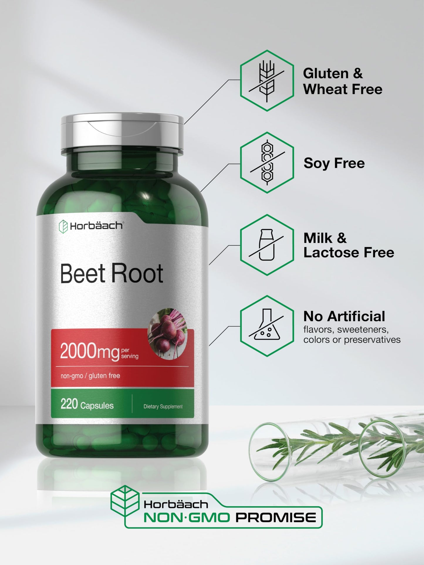 Horbäach Beet Root Powder Capsules – 220 Pills, Gluten Free, Non-GMO