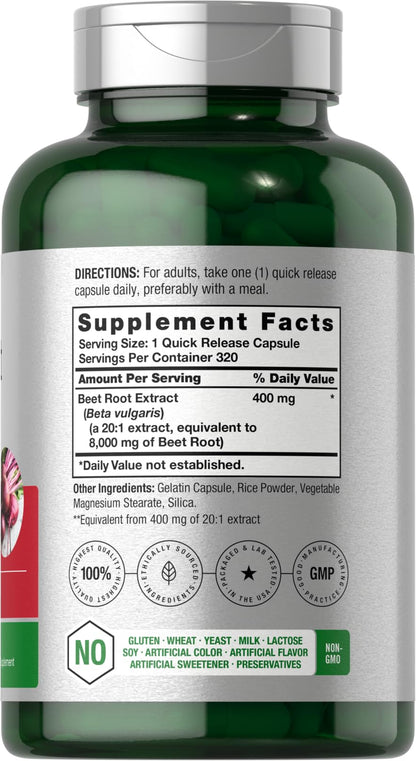 Horbäach Beet Root Powder Capsules 8000mg | 320 Pills | Non-GMO Gluten Free