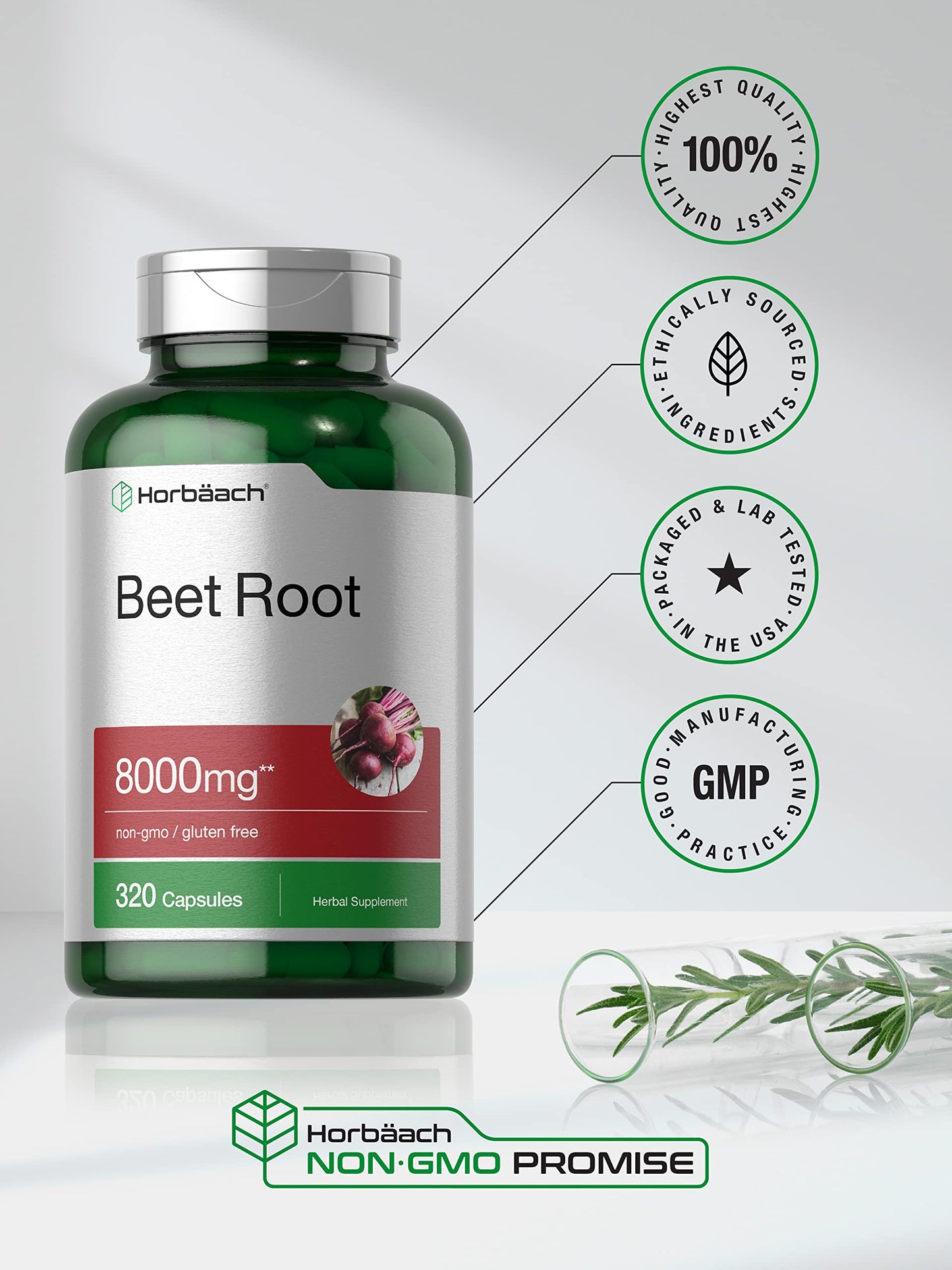 Horbäach Beet Root Powder Capsules 8000mg | 320 Pills | Non-GMO Gluten Free