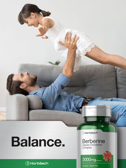 Horbäach Berberine with Ceylon Cinnamon | 2000mg | 120 Veggie Capsules | Vegetarian, Non-GMO & Gluten Free Supplement | Berberine Complex