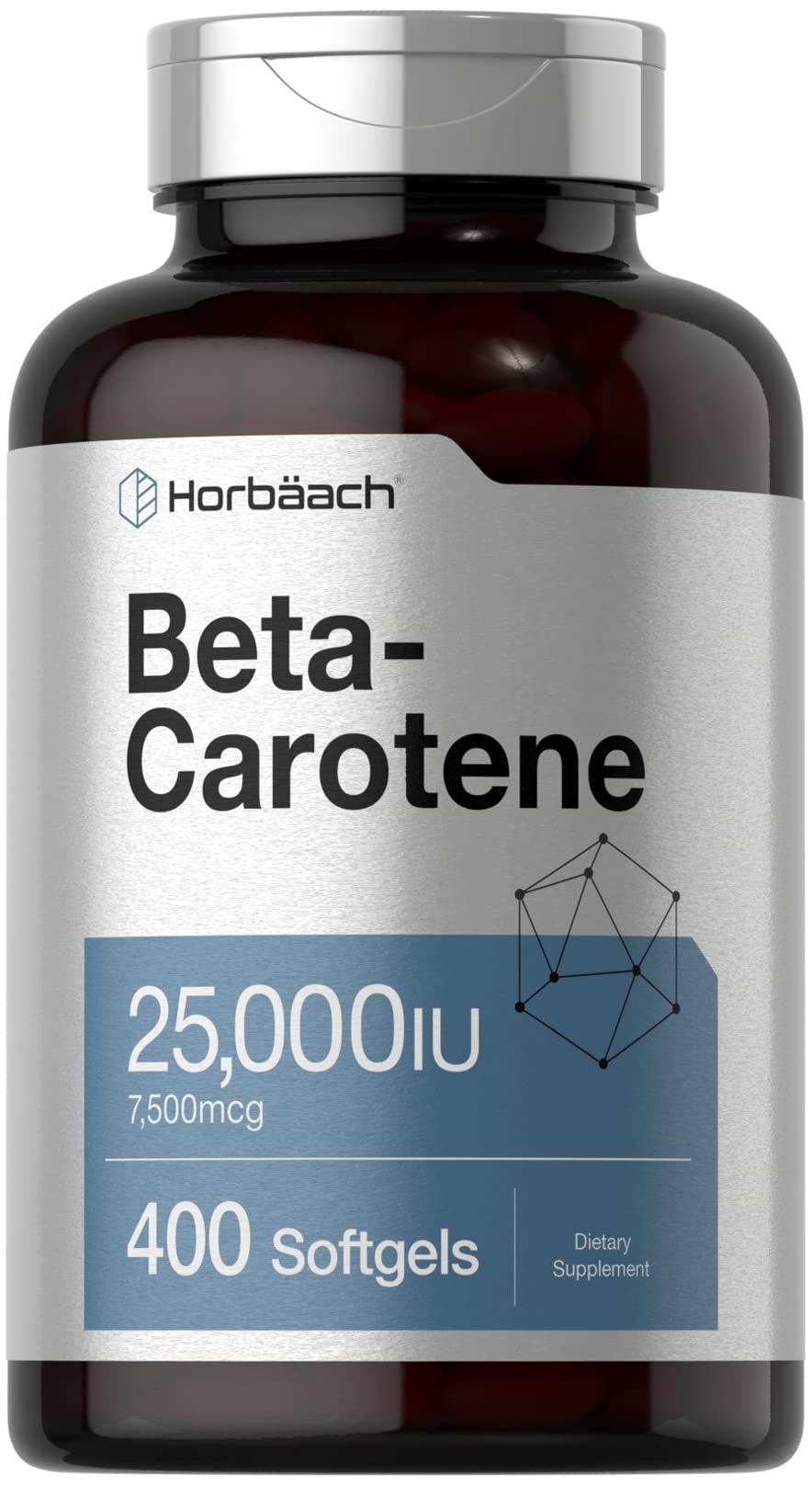 Horbäach Beta Carotene Softgels 25,000 IU | Vitamin A 7,500 mcg | 400 Count | Non-GMO & Gluten Free