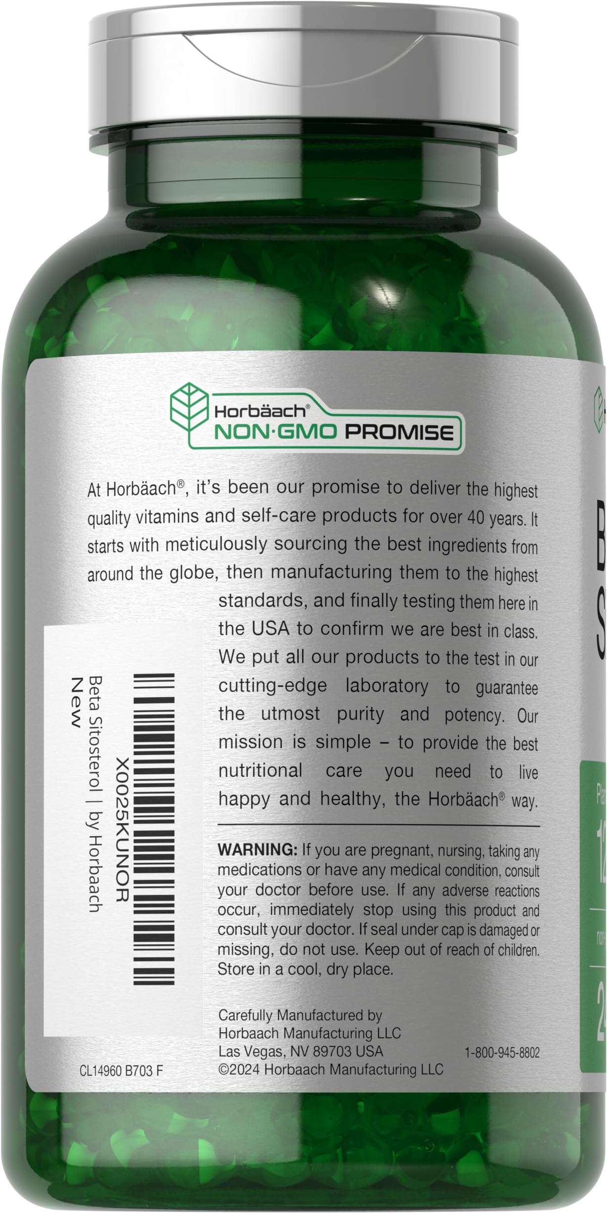 Horbäach Beta Sitosterol 1200mg – 240 Softgel Capsules | Plant Sterols Complex