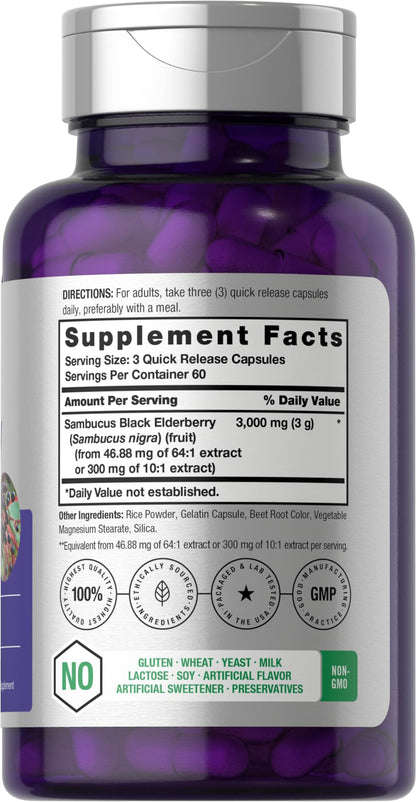 Horbäach Black Elderberry 3000mg Capsules – 180 Count | Non-GMO & Gluten Free